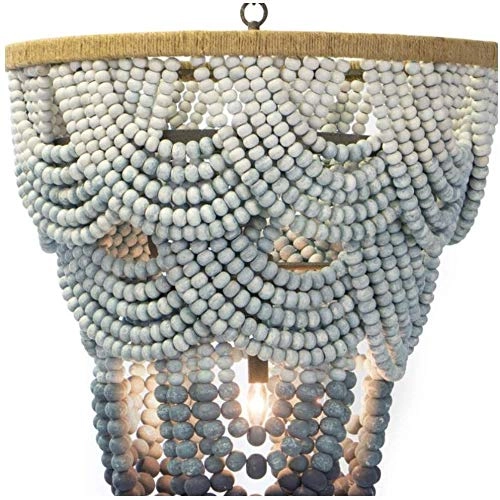 8-Lights Wood Beaded Chandelier - E14 Birch Wood