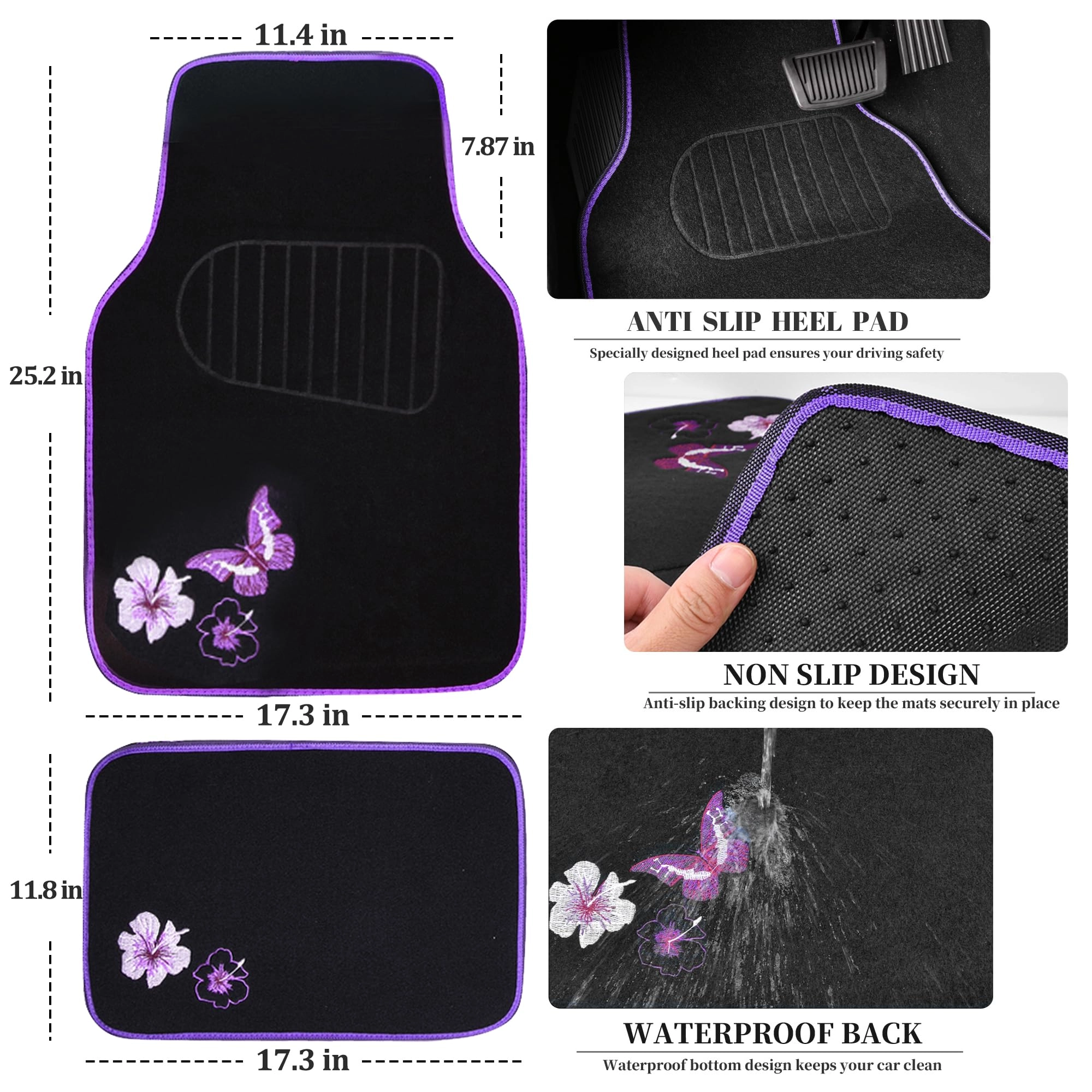Embroidery Butterfly and Flower Car Floor Mats