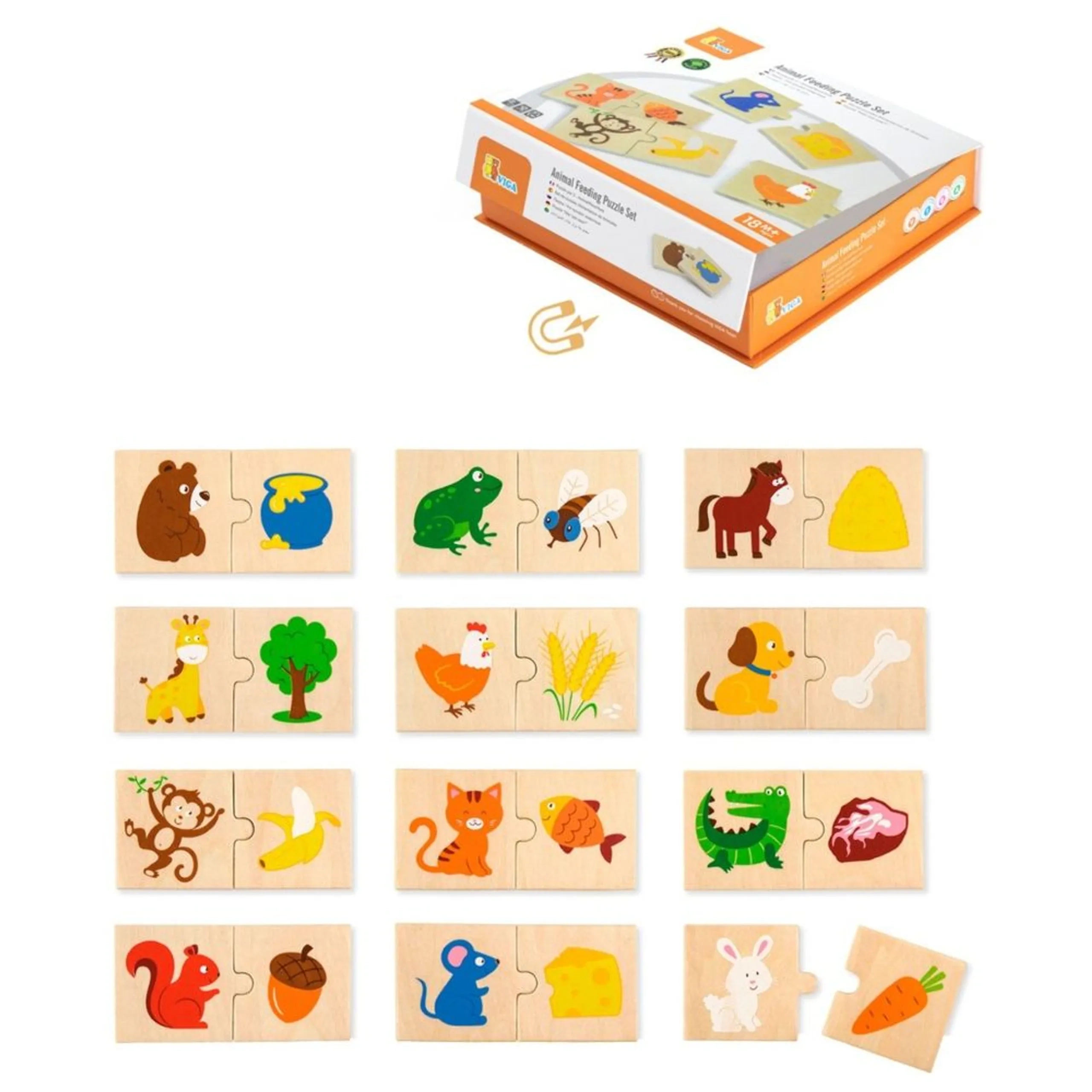 VIGA Animal Feeding Mix & Match Puzzle - 2 years & above 12 pieces