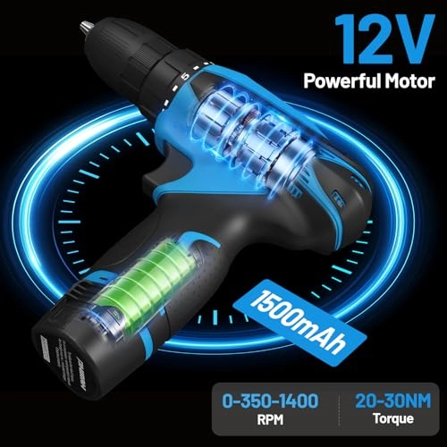 Cordless Drill Set - 1500 Milliamp Hours 12 Volts