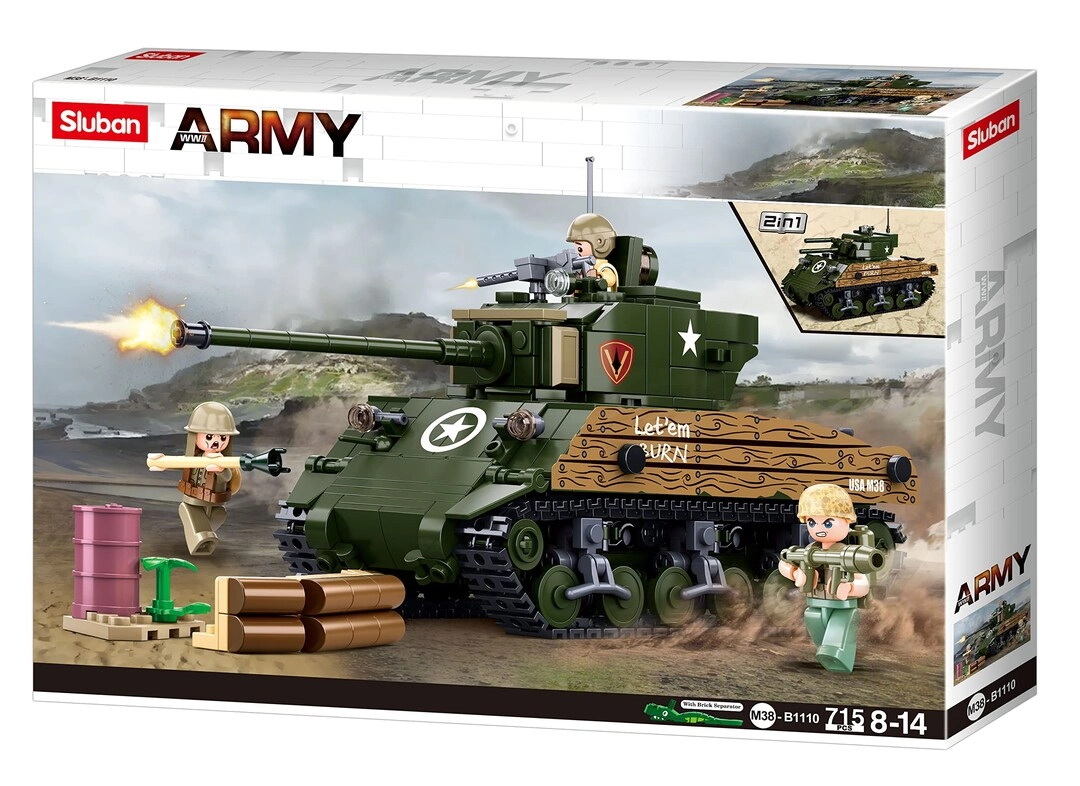 Sluban Army Blocks 2-in-1 Wwii-M4A3(76W) Medium Tank - 715pcs