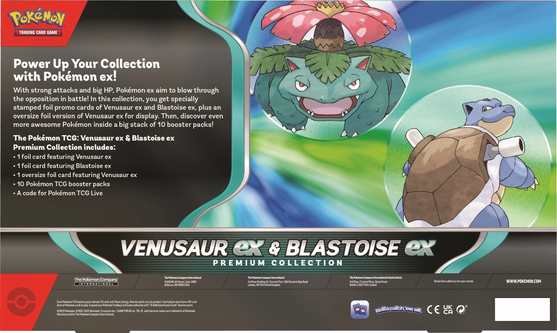 Venusaur ex + Blastoise ex - 2 Promo Cards 10 Pokemon TCG boosters 1 Oversize card 1 Code card
