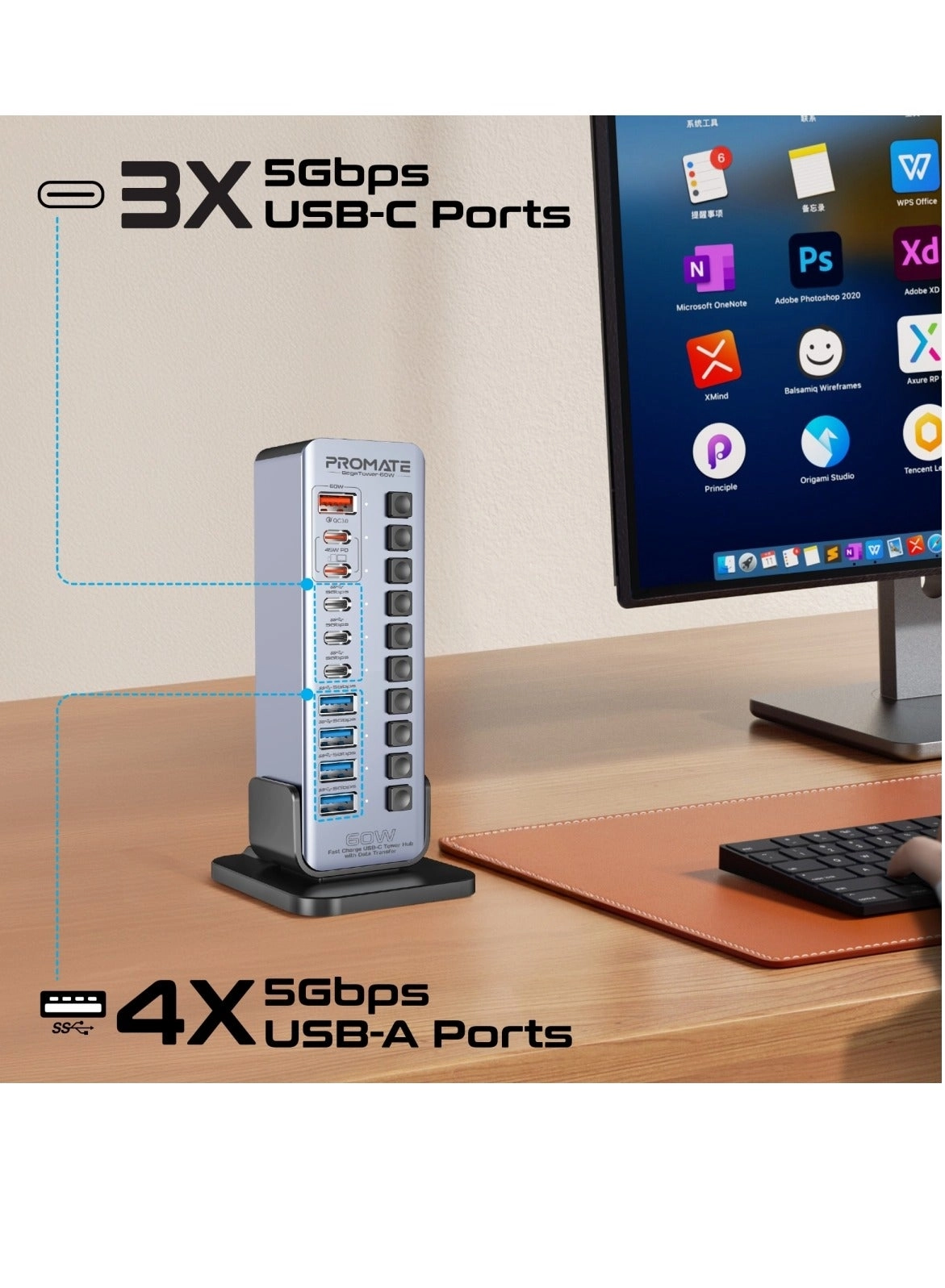 GegaTower-60W - 14-In-1 USB-C Tower Hub