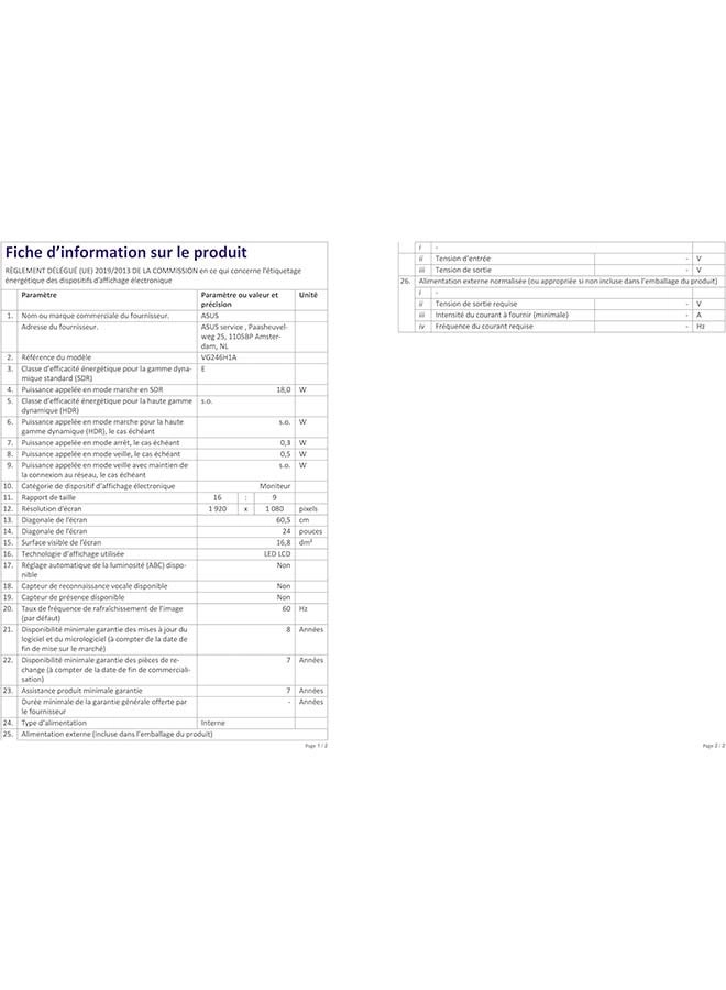 VG246H1A - 90LM08F0-B01170 24 in 1920 X 1080