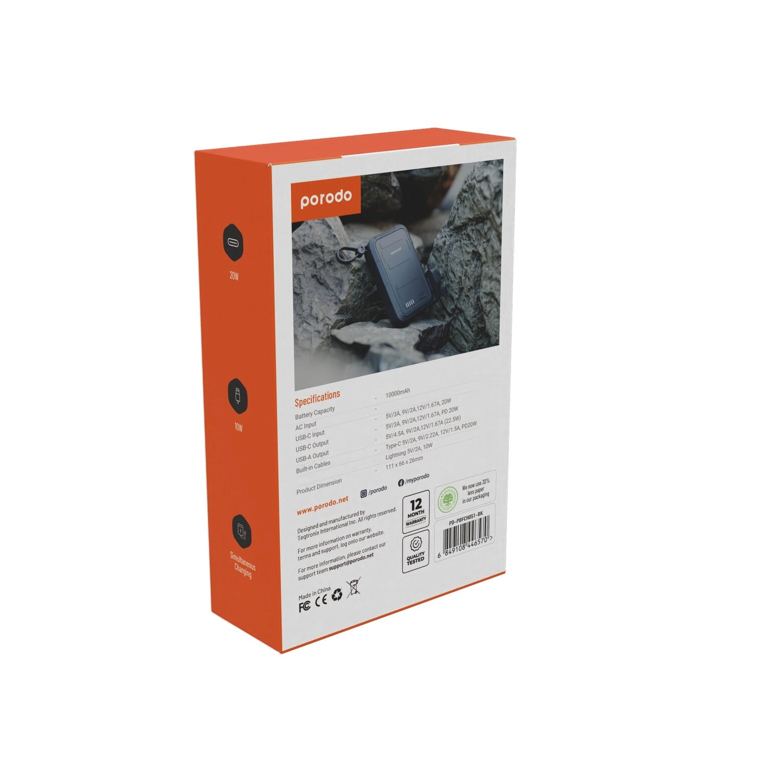 Power Bank Built-In Type-C & Lightning - 10000mAh 5V/3A