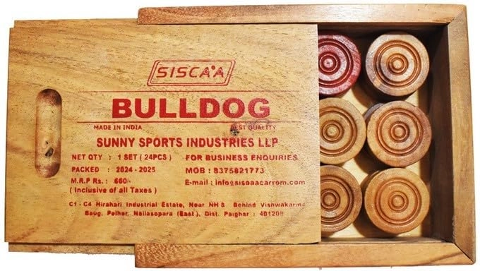 Kalindri Sports Carrom Coins - Wooden 24 PCS Bull Dog