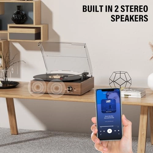 Record Player Turntable - Built-in Bluetooth 3-Speed 2 Stereo Speakers