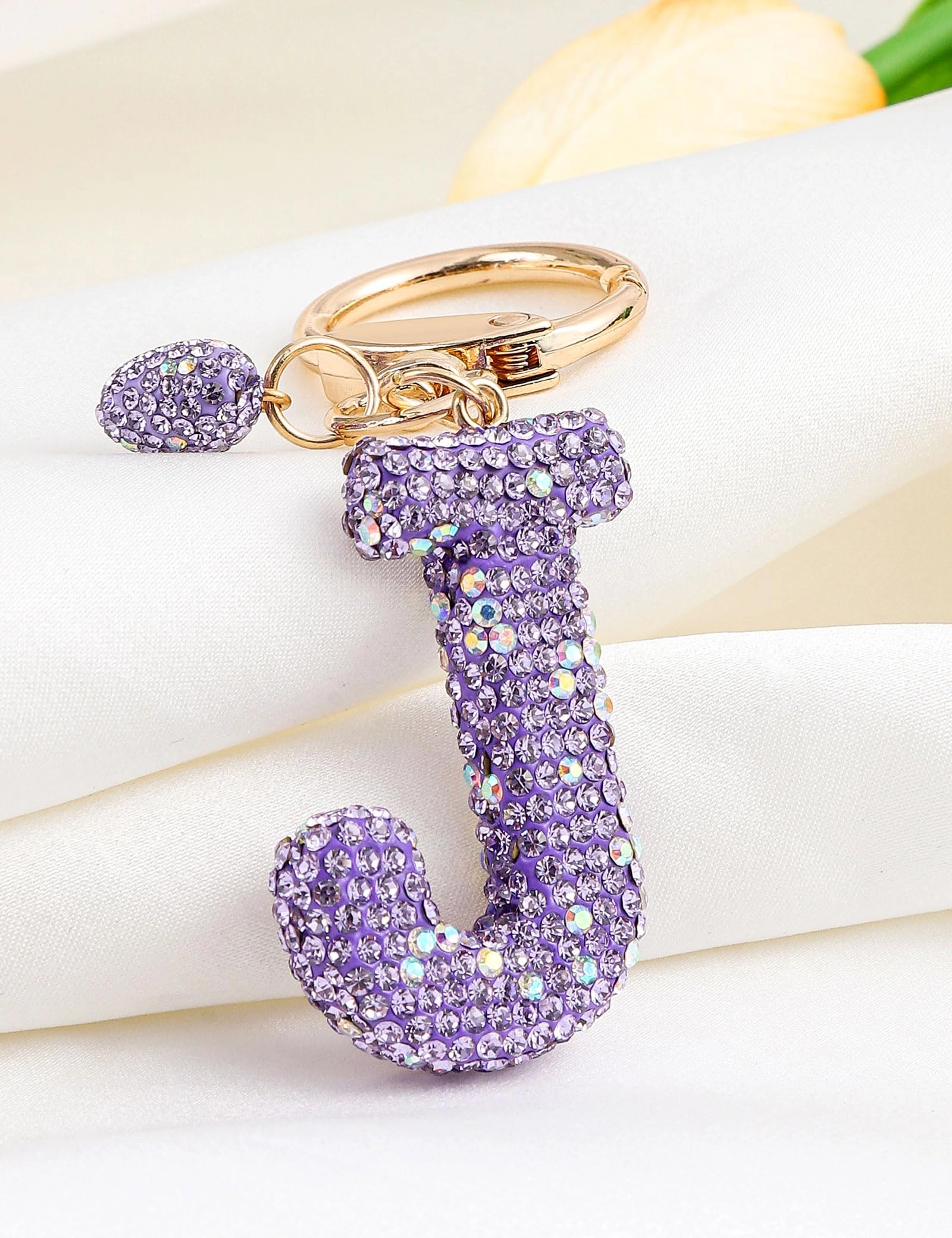 Initial Keychain - L Purple Rhinestone