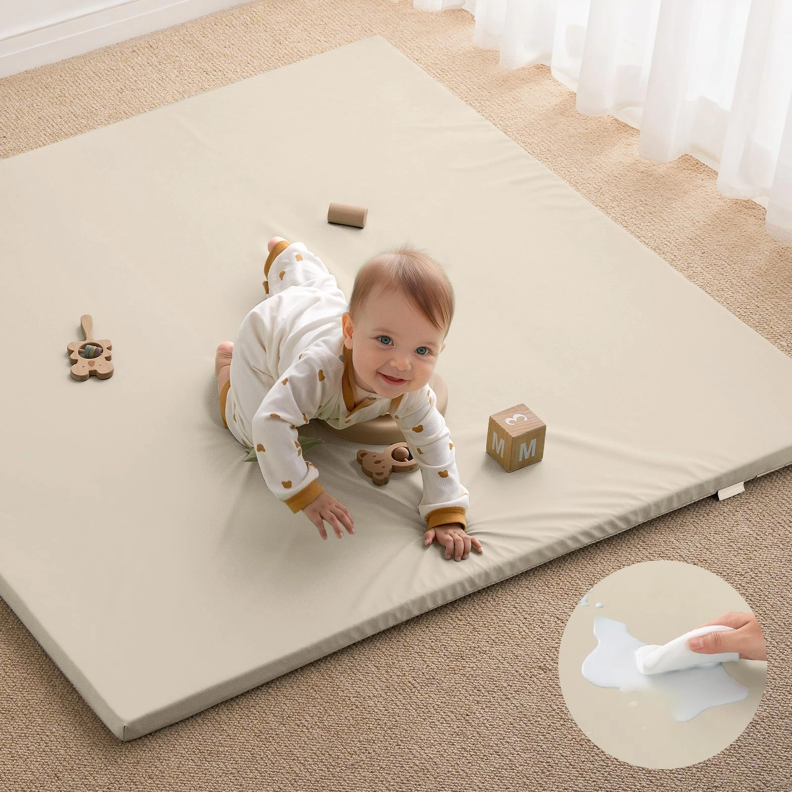 Vegan Leather Baby Play Mat - 50x50 Taupe