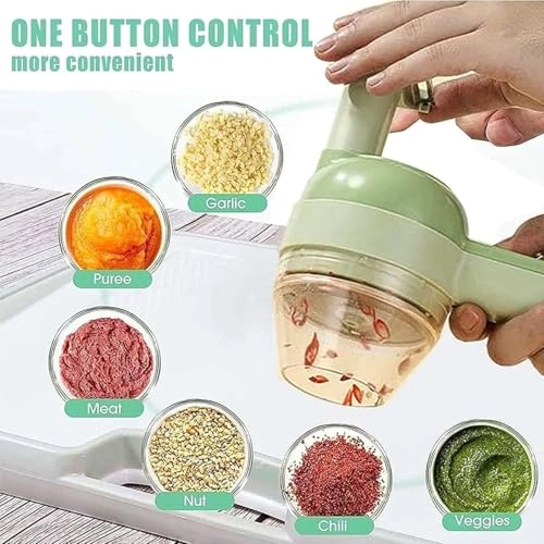 4 in 1 Handheld Electric Vegetable Cutter - USB Type-C Rechargeable One-Button Self-Cleaning