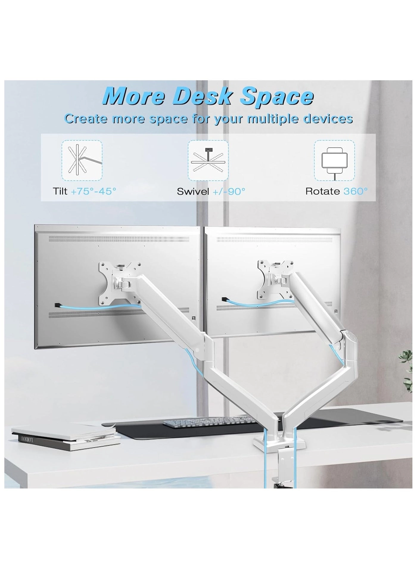 Dual Monitor Arm - two 13”-32” 75x75mm & 100x100mm