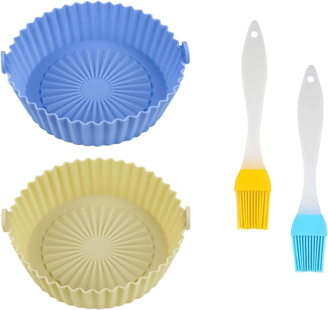 Air Fryer Silicone Pot + Silicone Brush + Reusable Non-Stick Round Air Fryer Basket + Fryer Liner Insulating Pad