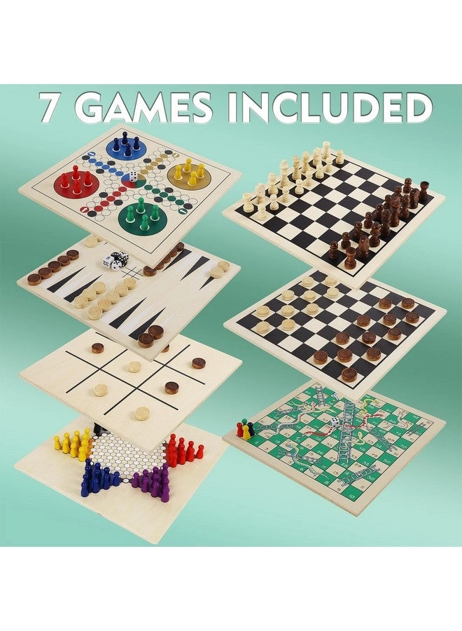 7-in-1 Wooden Board Game Set - Tabletop Portable