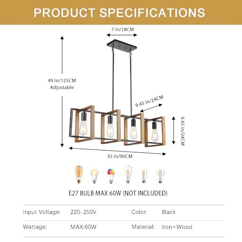 4-Light Pendant Chandelier - Dimmable Adjustable Height Warm White