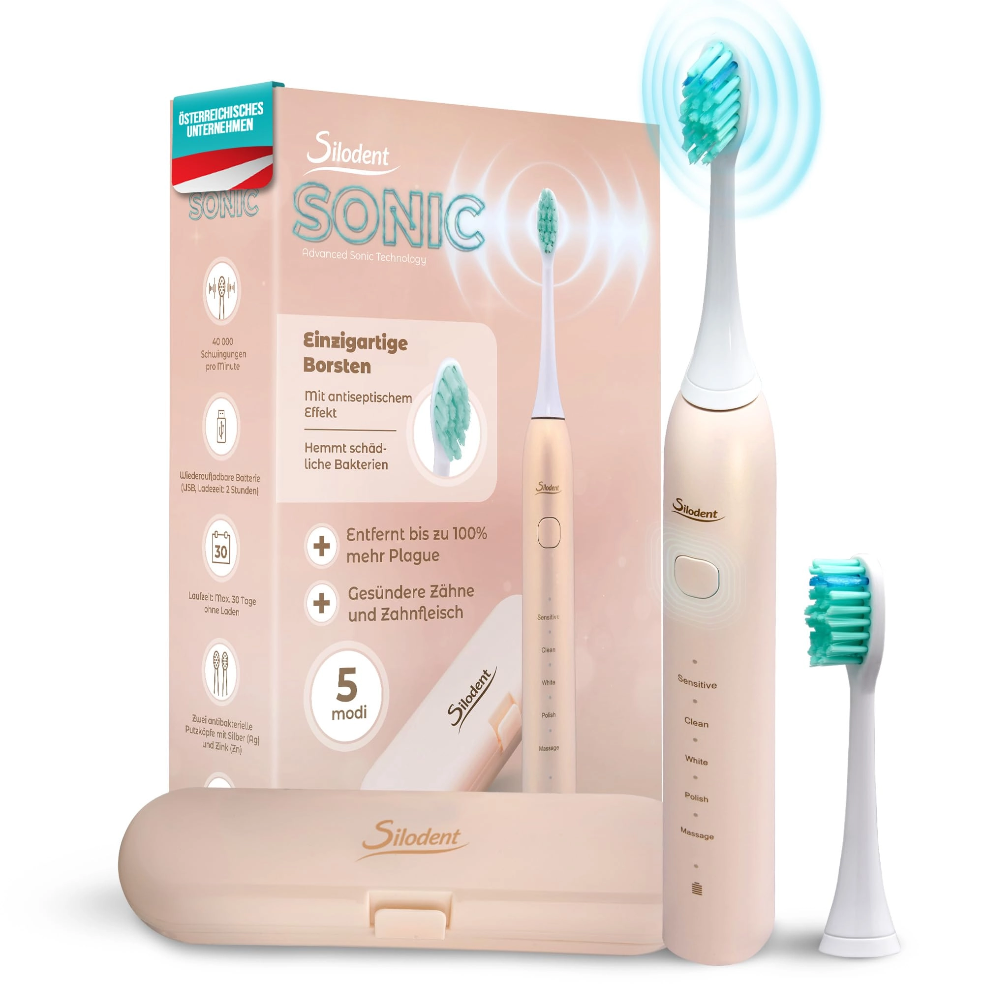 Sonic Toothbrush - 40,000 vibrations per minute 5 Programs Travel Case