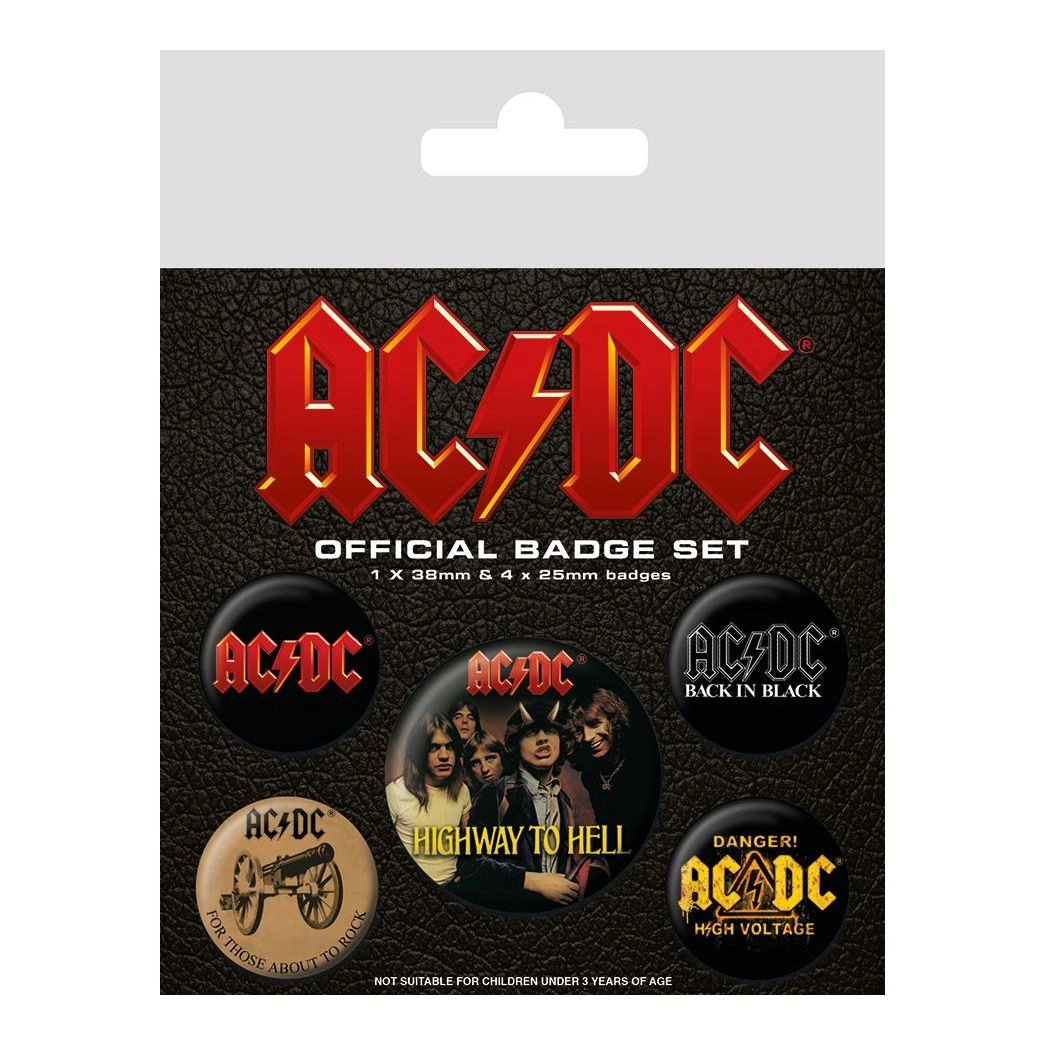 PYRAMID POSTERS AC/DC Logo Badges - Set of 5 38mm & 25mm