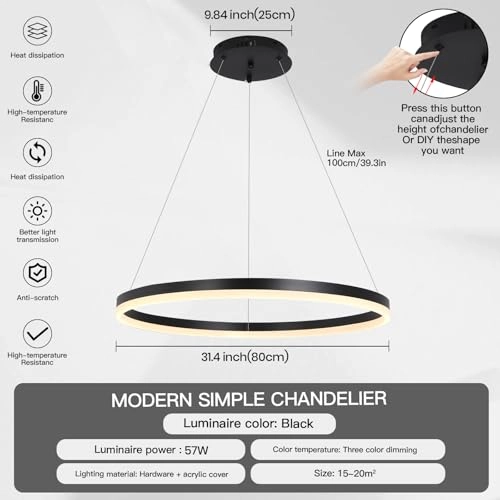 Round LED Chandelier - 3000K 4000K 6000K Dimmable