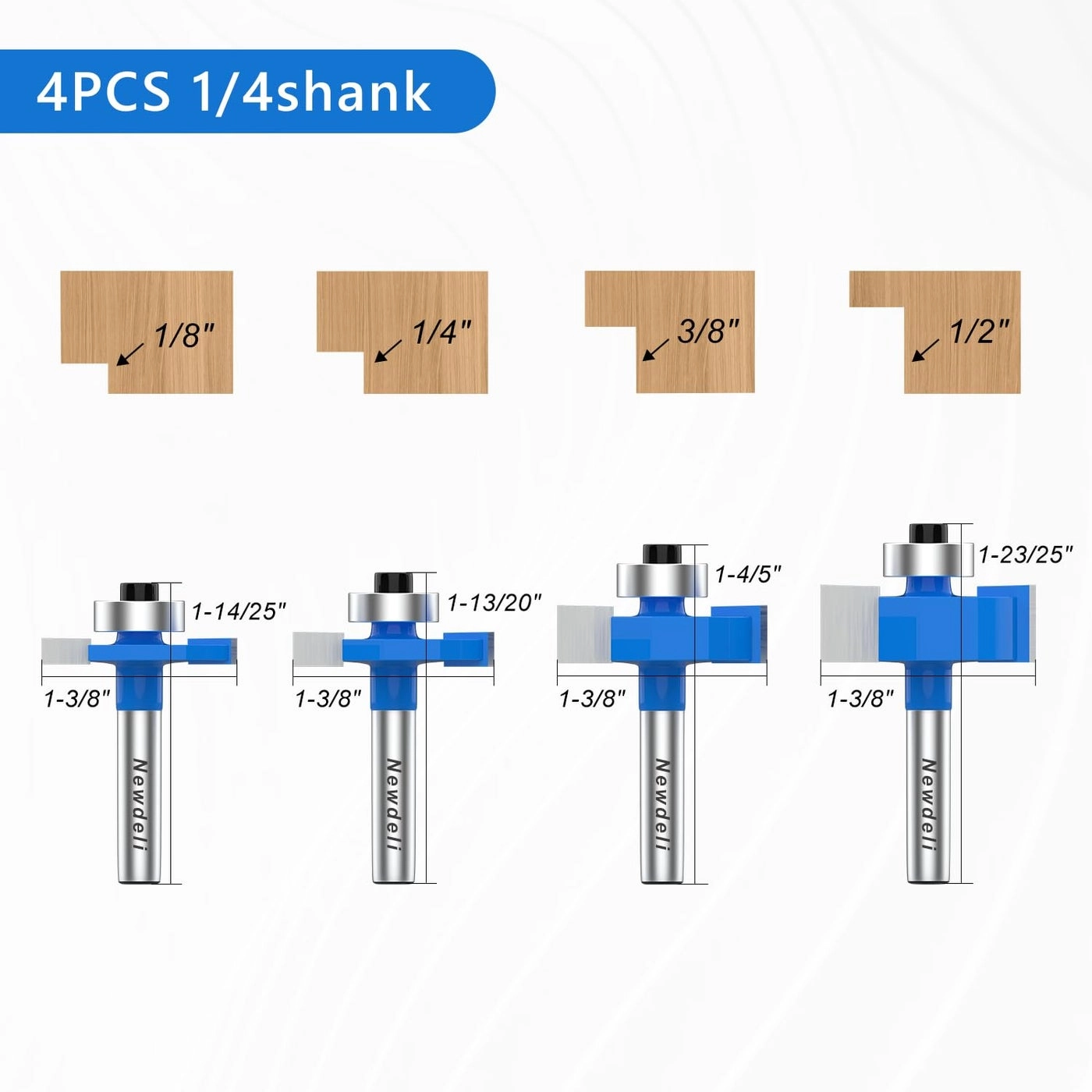 Rabbet Router Bit Set - 1/4 Inch Shank 4Pcs