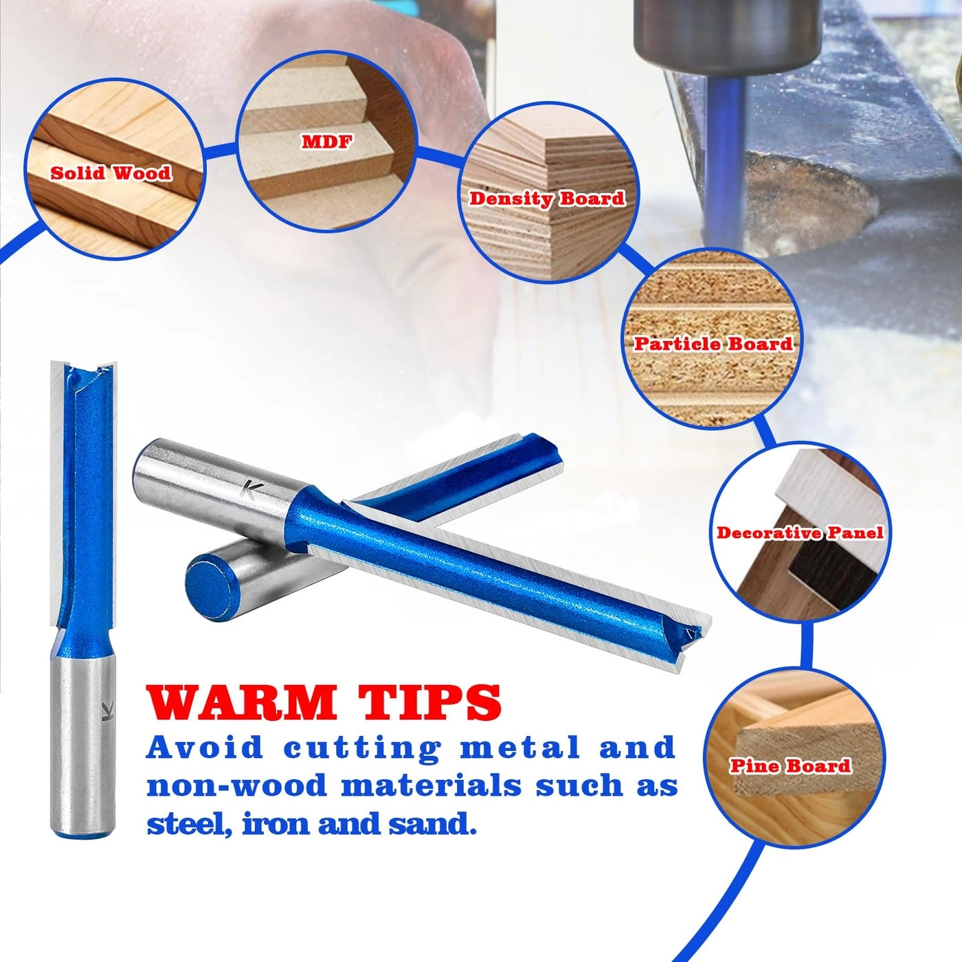Straight Router Bit Set - 1/2" 1/2 Shank 3Pcs