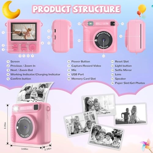 Kids Instant Camera - 1080P 32GB