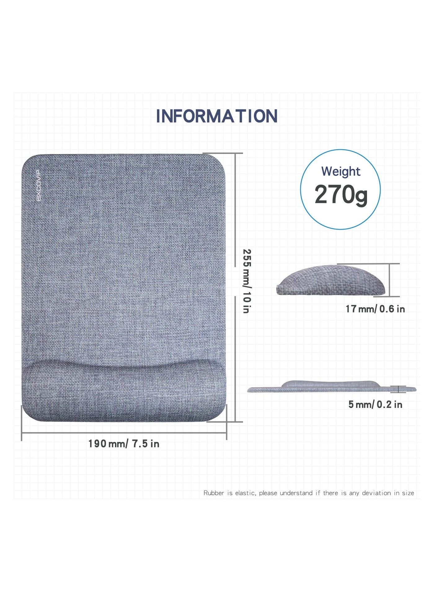 Lycra Cloth Ergonomic Mouse Pad - 25.5x19 cm