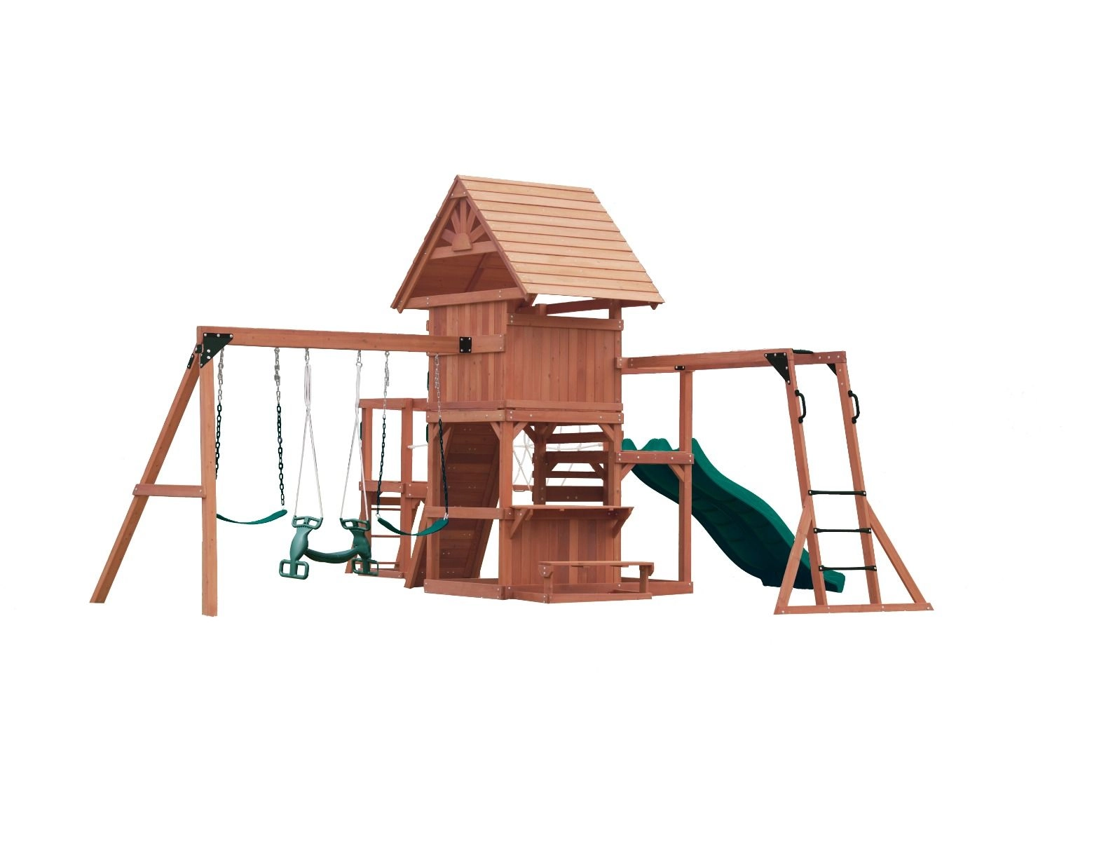 Double Decker Everest Swing Set - wooden roof 660 x 665 x 332 cm