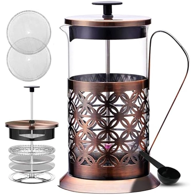 UPSCALE French Press - 600Ml 2 Extra Spare Filter 1 Coffee Spoon