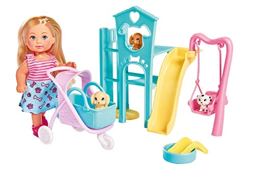 Evi Love Puppy Fun Doll - Three Cute Puppies Swing, Slide and 2-in-1 Buggy 12 cm Ages 3+