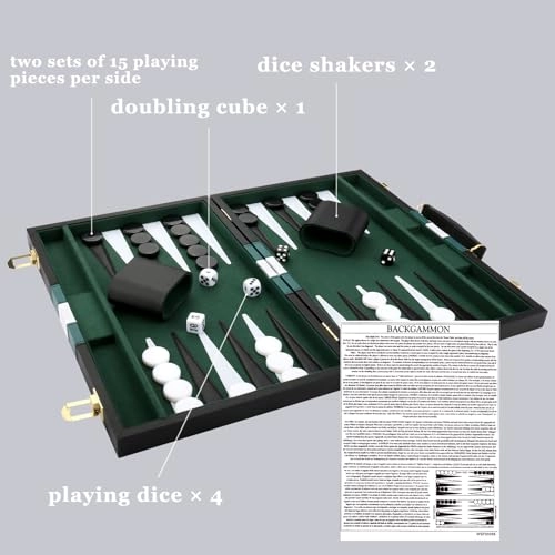 Backgammon Set - 18in Black Leather