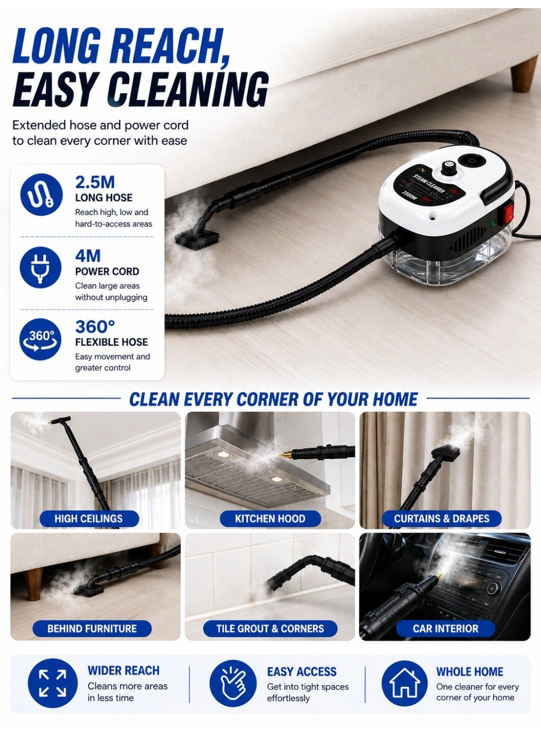 Handheld High Pressure Steam Cleaner - 3 Bar