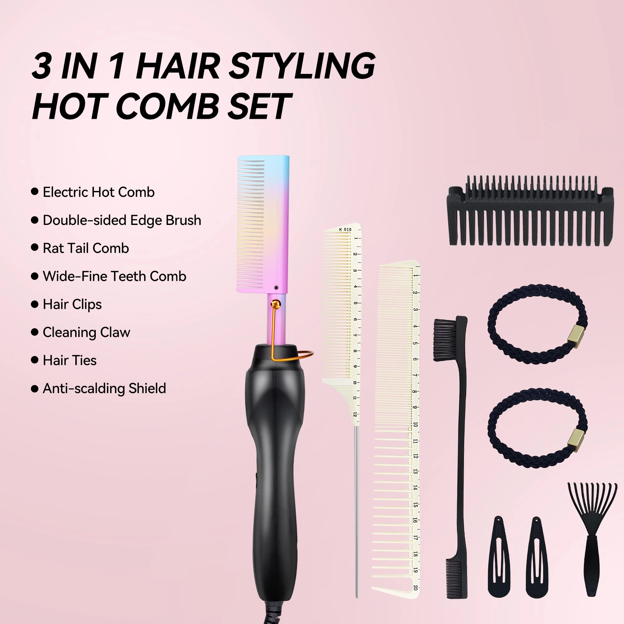 Electric Hot Comb - 12 Inch Multicolored Anti-Scald