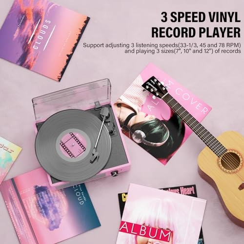 Record Player Turntable - Built-in Bluetooth 3-Speed 2 Stereo Speakers