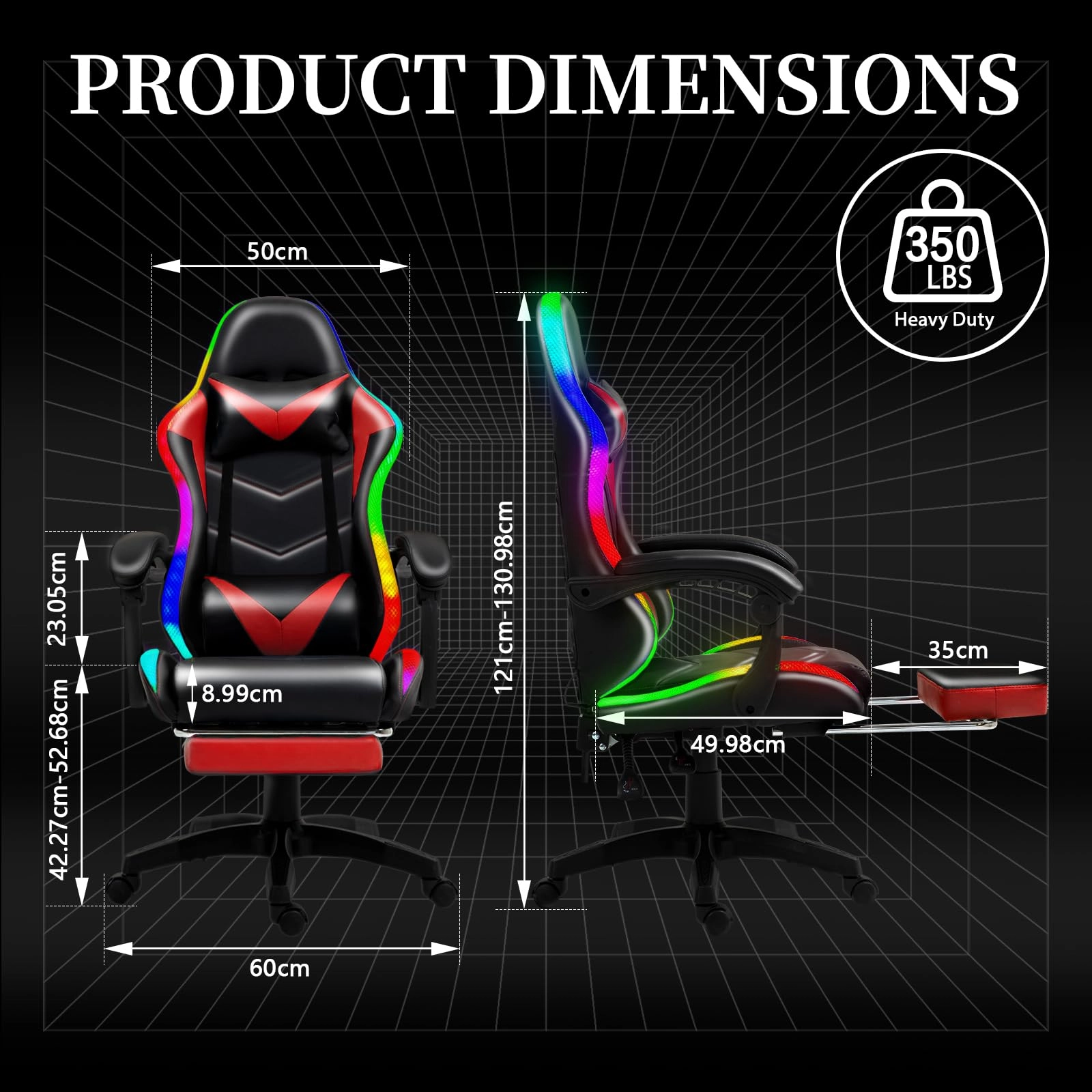 Gaming Chair - RGB LED Lumbar Massager Footrest