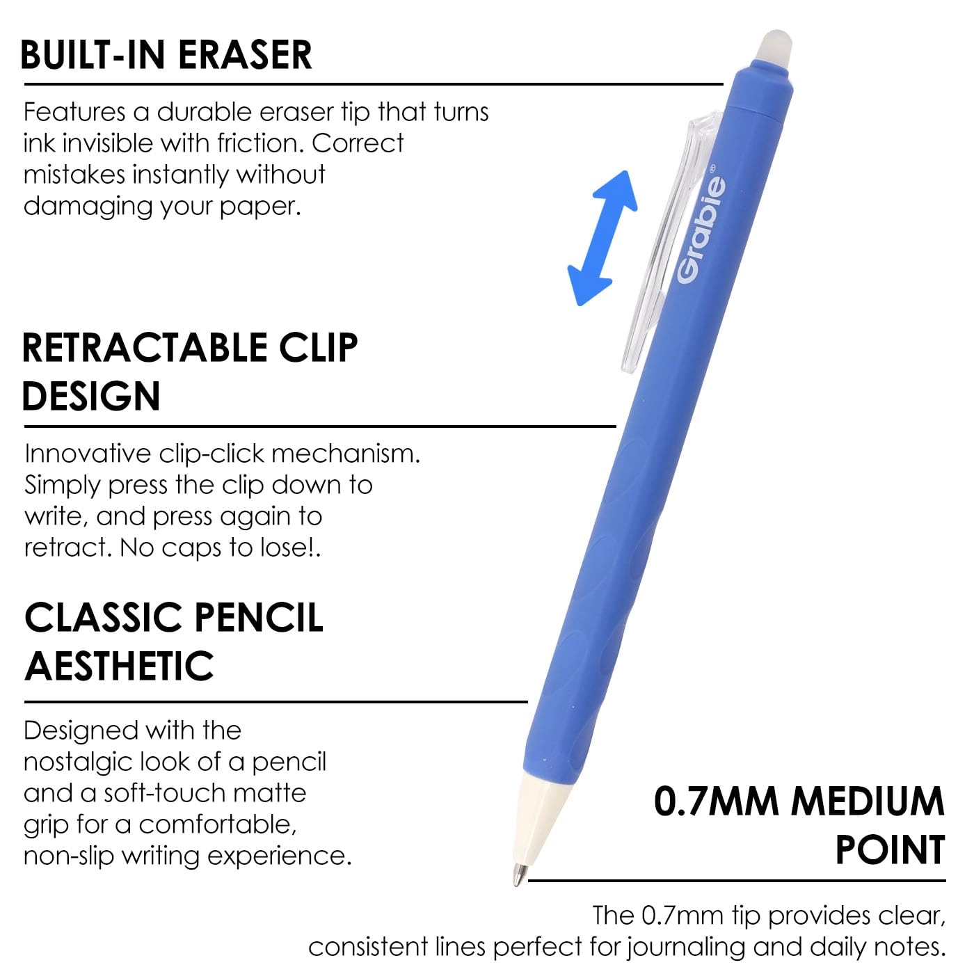 Erasable Gel Pens - Pack of 6 0.7 mm
