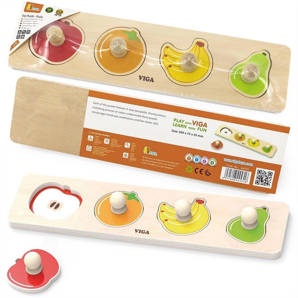 VIGA Fruits Wooden Puzzle (29464294-44531) - 4 pcs