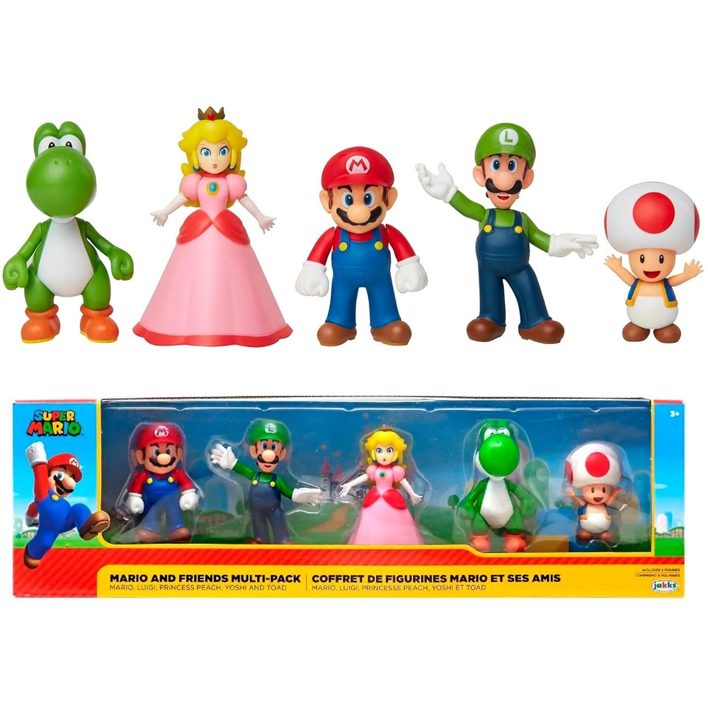 JAKKS Pacific Super Mario Galaxy Movie Action Figure Multipack - 3+ Mario Luigi Yoshi Wonder Bowser Jr. Bundle