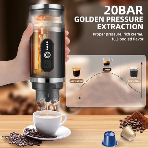 3-in-1 Portable Coffee Machine - 20Bar Milk Frother USB-C