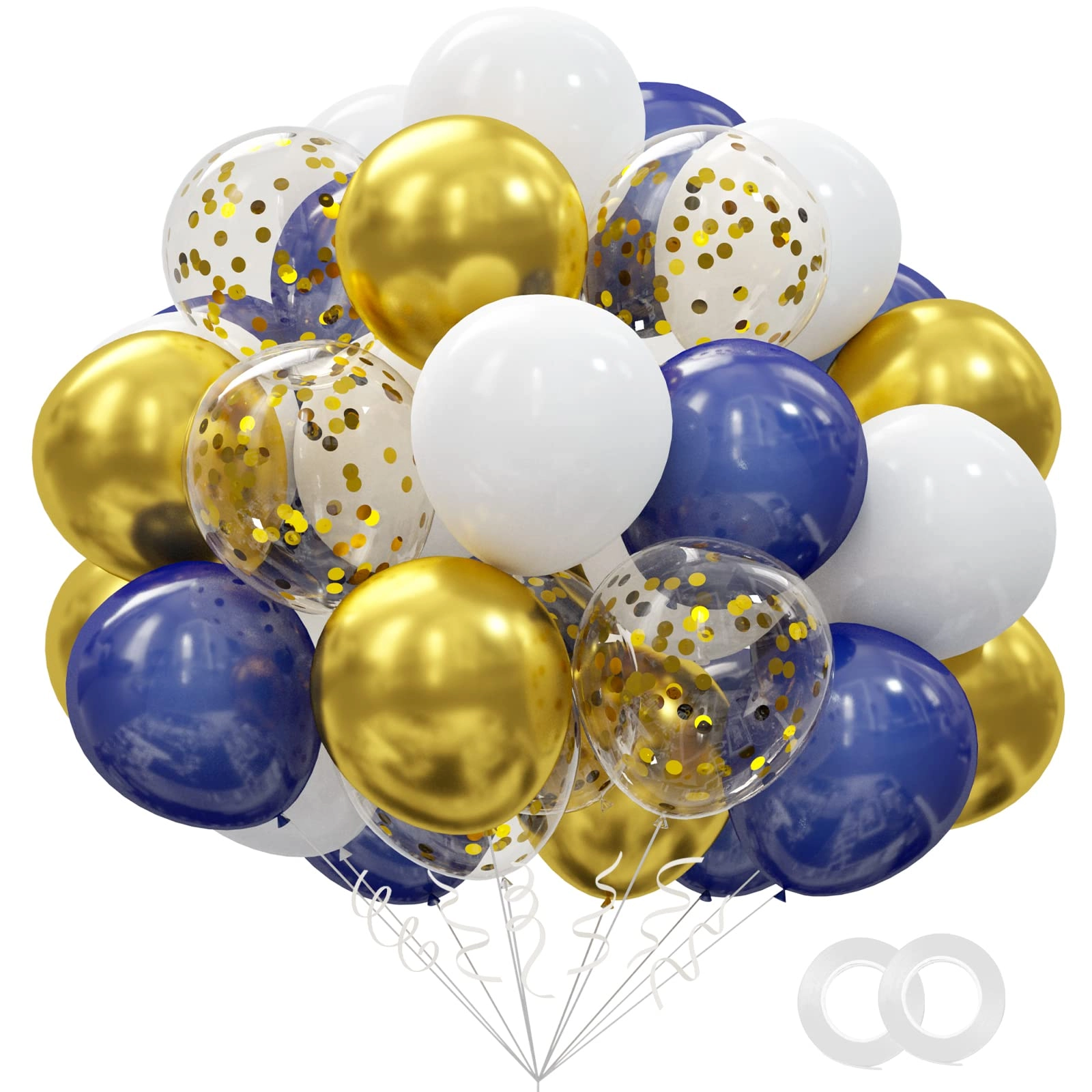 OuMuaMua Gold Navy Blue Balloons Kit - 62pcs Anniversary Baby Shower Birthday Graduation Wedding