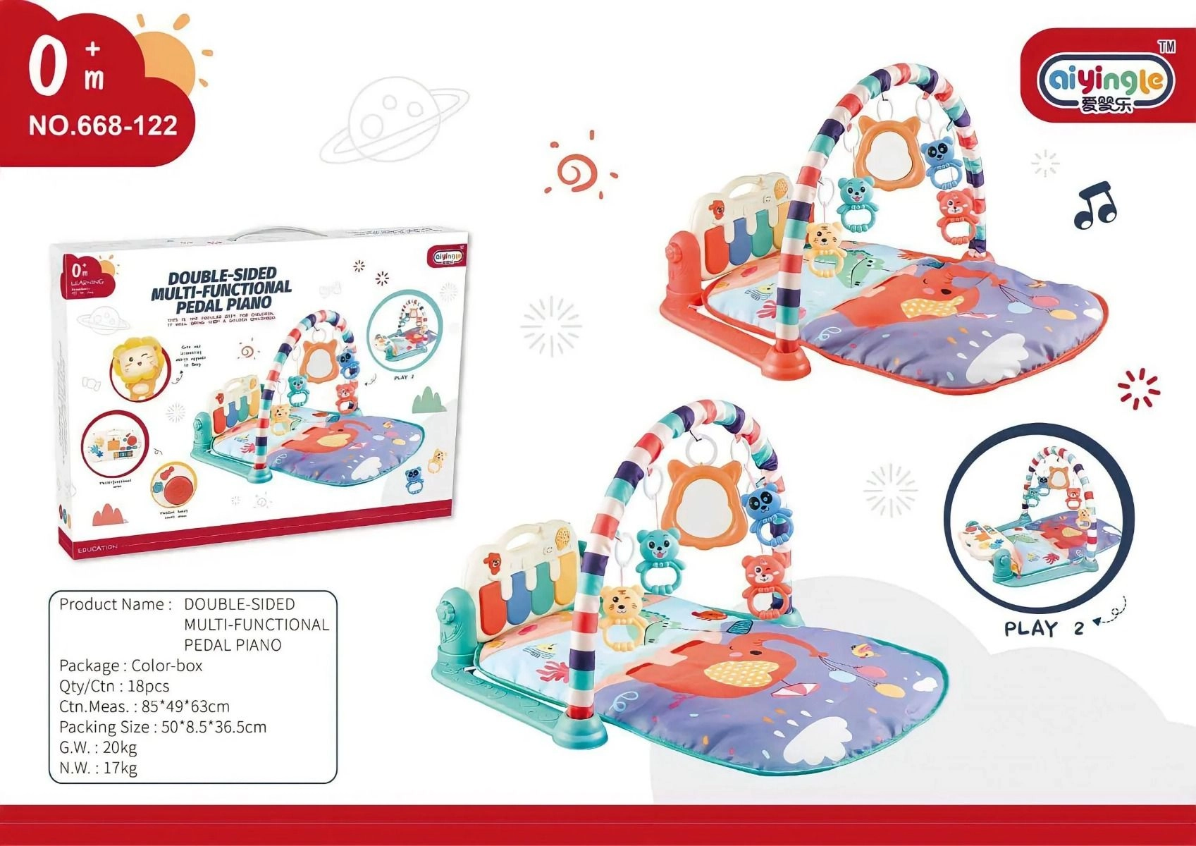 Monkey Hat Pedal Piano Activity Play Mat - 2+