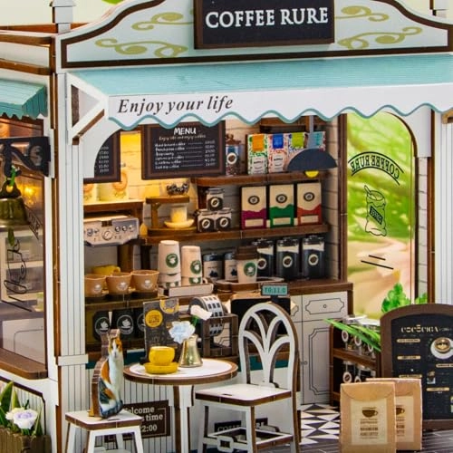 Miniature Wooden Dollhouse Building Kit - 3D Mini Coffee House