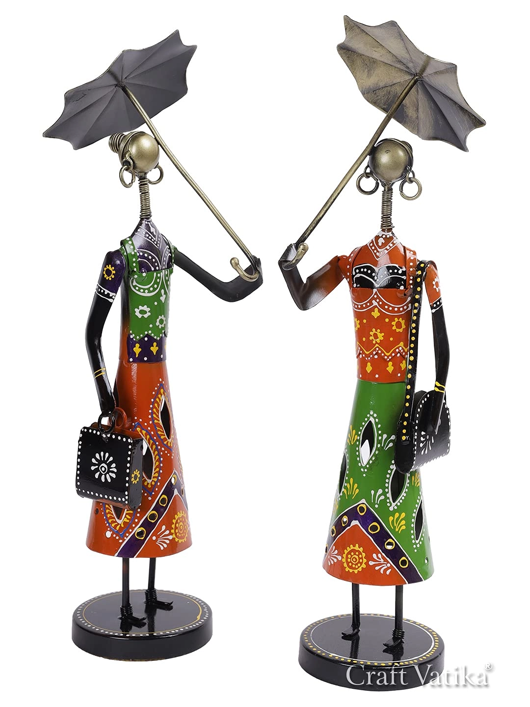 Metal Fashion Dolls with Umbrella Statue - Iron