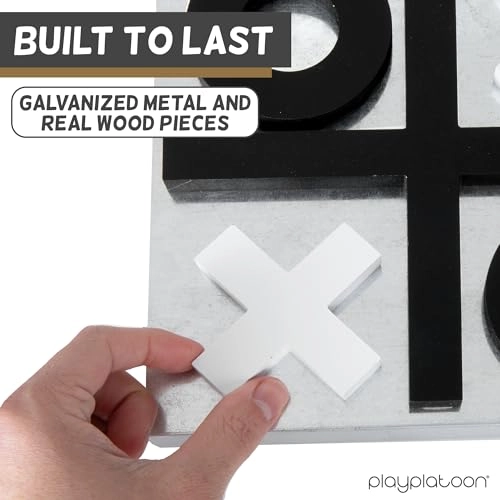 Magnetic Tic Tac Toe - Metal & Wood Wall Mounted Black & White