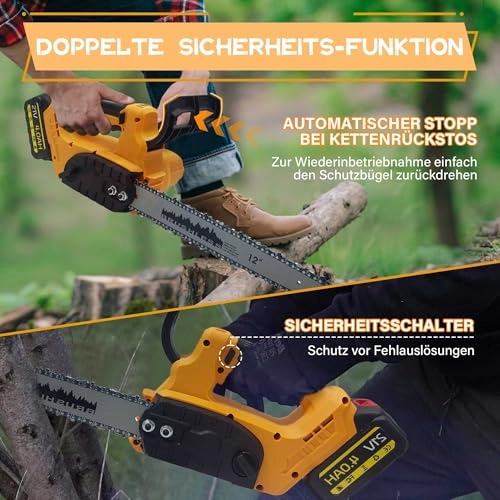 Battery Chainsaw - 12 Inch Brushless 2 Chains