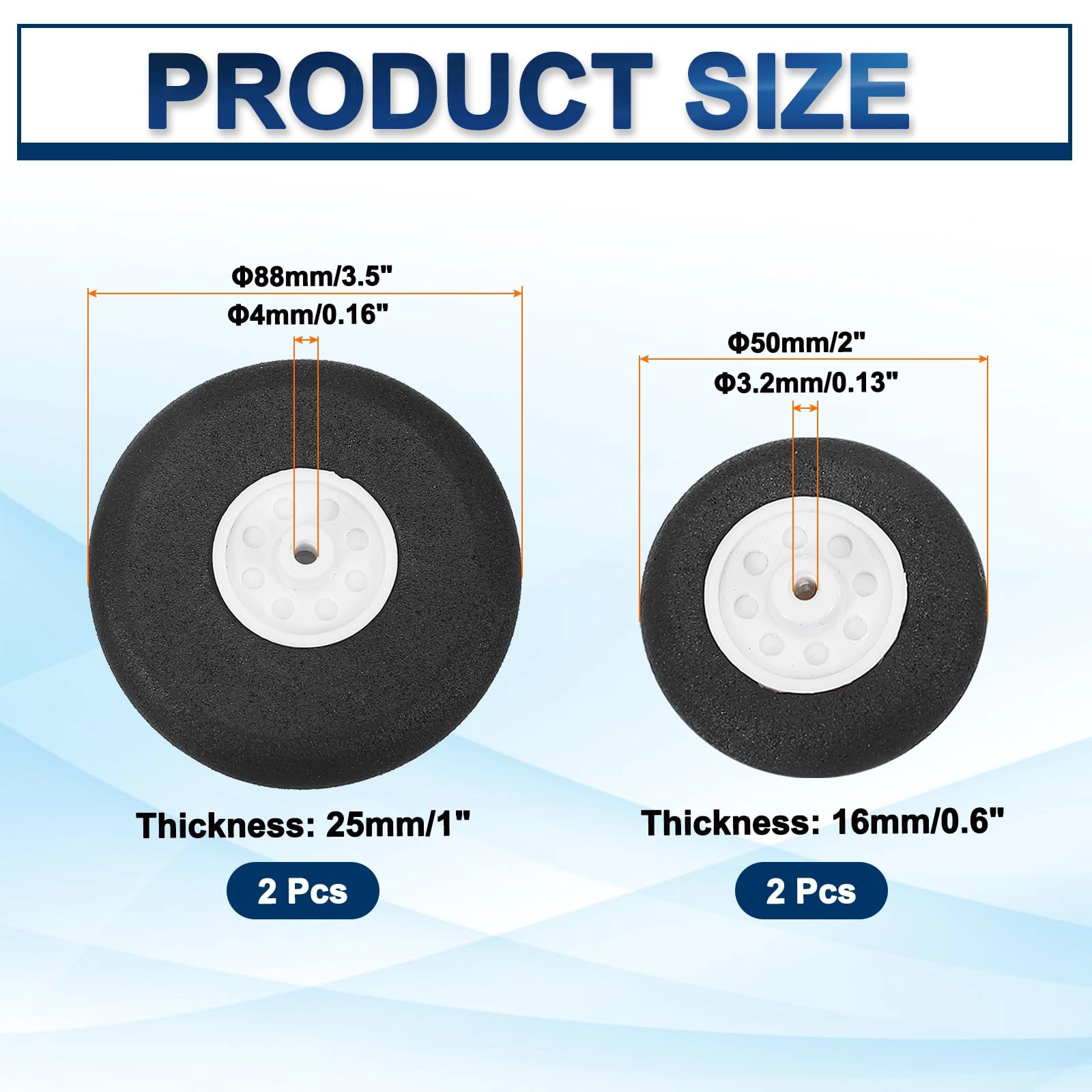 RC Airplane Wheels Set - 2"/3.5" Sponge Pack of 4