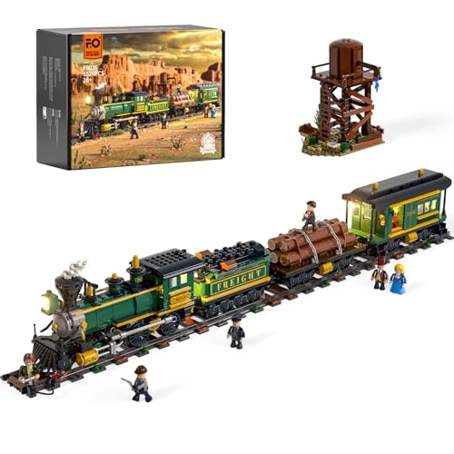 Western Freight Train (14003-EU) - 4-4-0 Steam Train Lighting Tracks Water Tower 6 Mini Figures