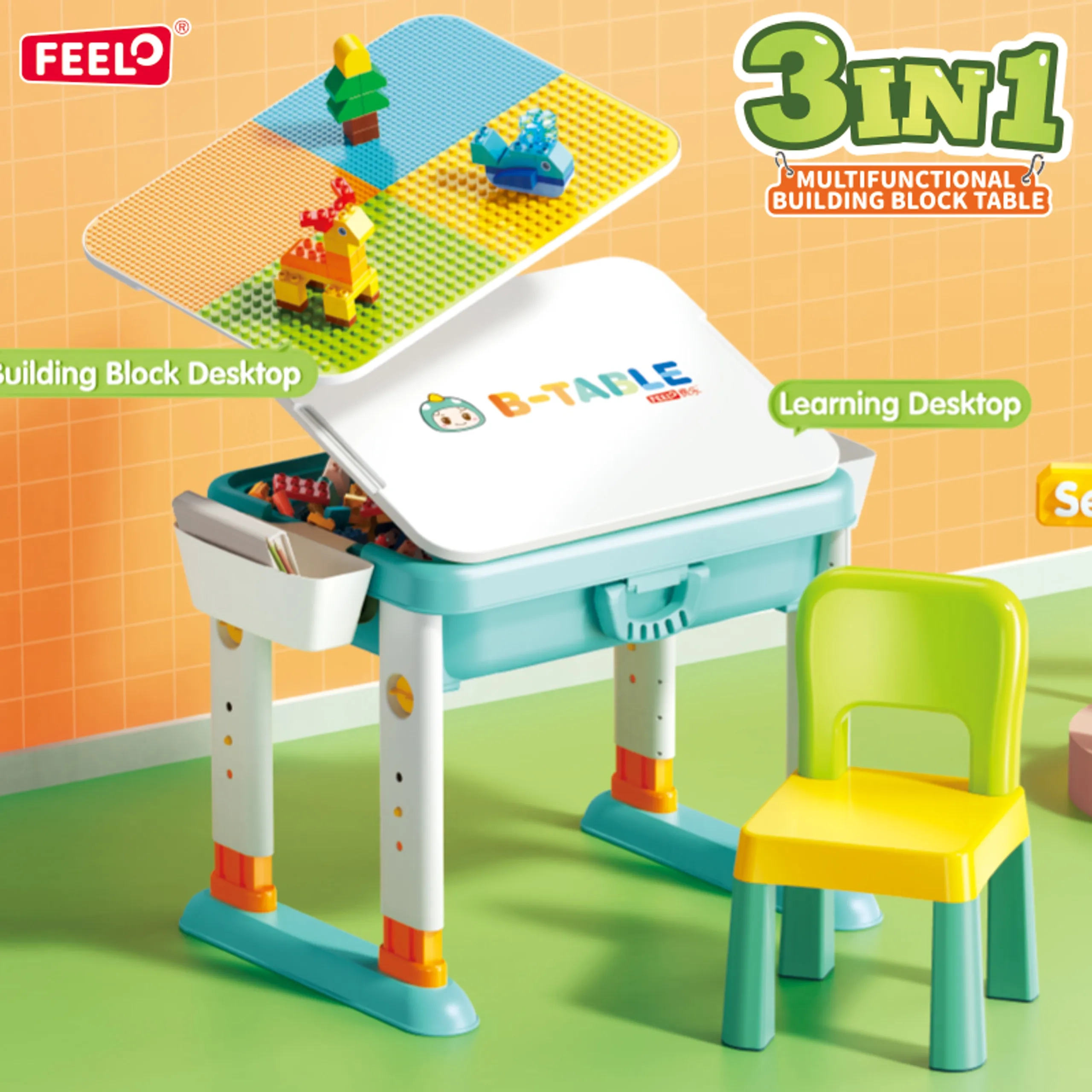 3-In-1 Multifunctional Building Block Table & Chair Set - 55 pcs