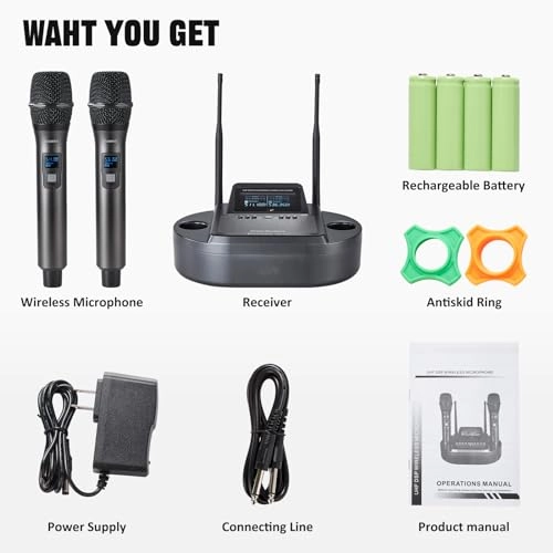 Rechargeable Handheld Wireless Microphone System - 2 Microphones UHF