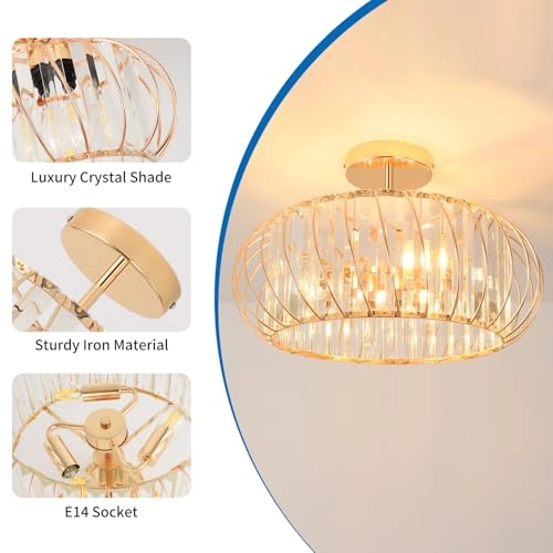 E27 Crystal Ceiling Lamp - 3 lights 36.5 cm