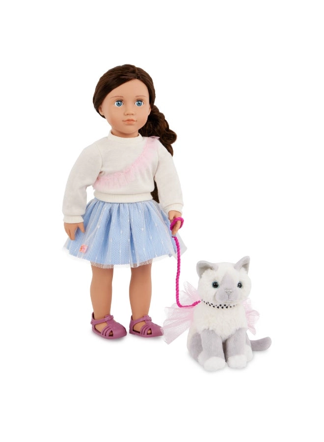 Our Generation Mindy Doll - 18-inch + Pepper Kitten - 6-inch Ages 3+