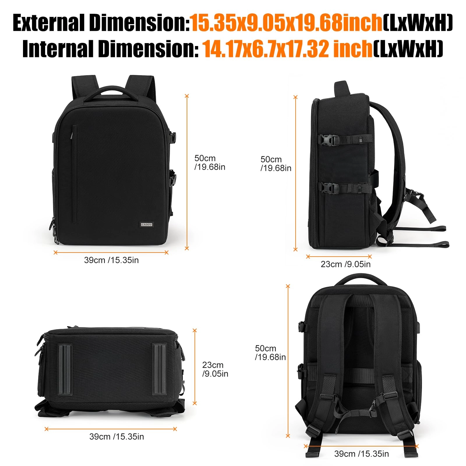 Camera Backpack - 15.35"L x 9.05"W x 19.68"H 2.0 Extra Large